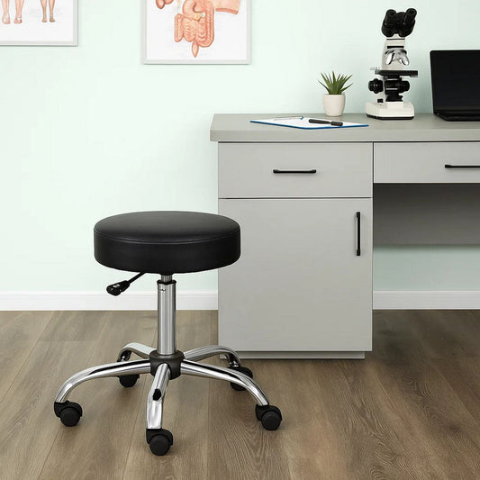 Fea Medical Swivel Stool | Round Black Padded Seat | Rolling Chrome Base BM344541
