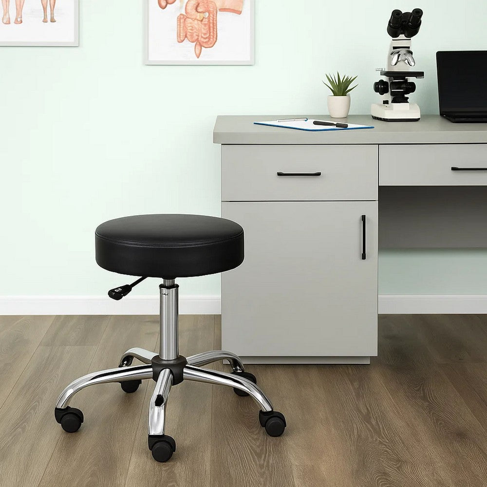Fea Medical Swivel Stool | Round Black Padded Seat | Rolling Chrome Base