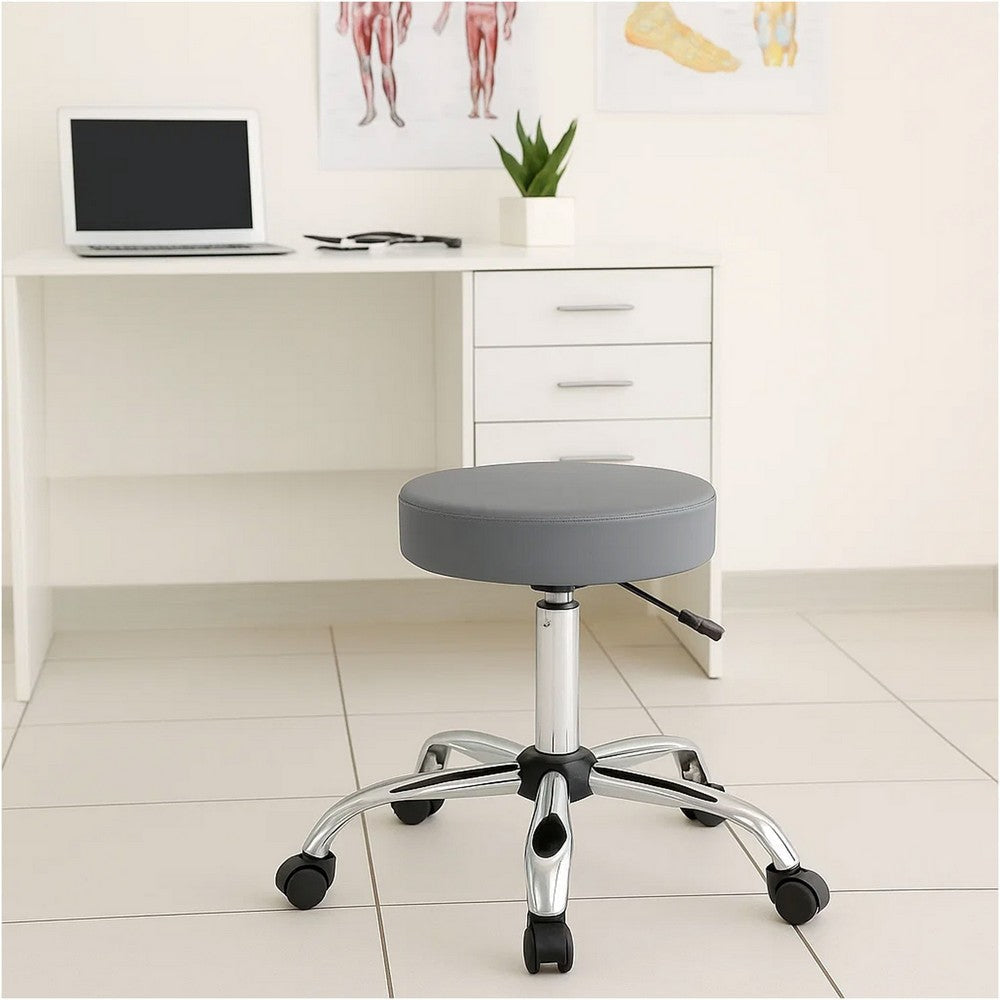 Fea Medical Swivel Stool | Round Gray Padded Seat | Rolling Chrome Base BM344542