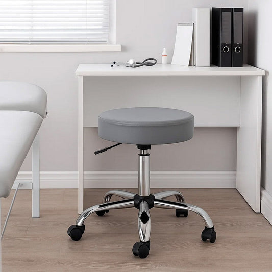Fea Medical Swivel Stool | Round Gray Padded Seat | Rolling Chrome Base BM344542
