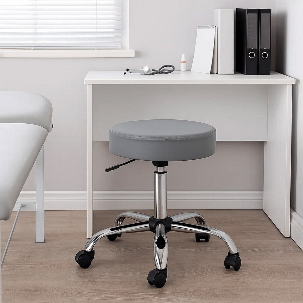 Fea Medical Swivel Stool | Round Gray Padded Seat | Rolling Chrome Base