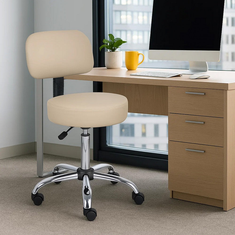 Fea Rolling Medical Swivel Stool | Round Beige Padded Seat | Low Back BM344543