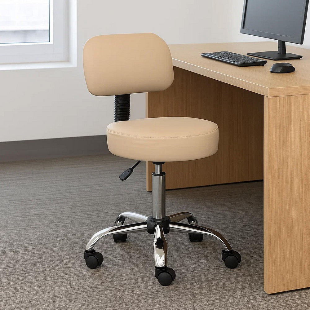 Fea Rolling Medical Swivel Stool | Round Beige Padded Seat | Low Back