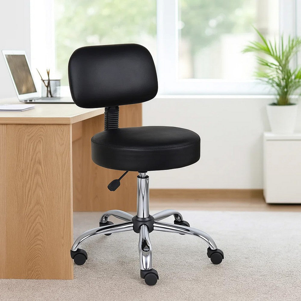 Fea Rolling Medical Drafting Swivel Stool | Round Black Padded Seat | Low Back BM344544