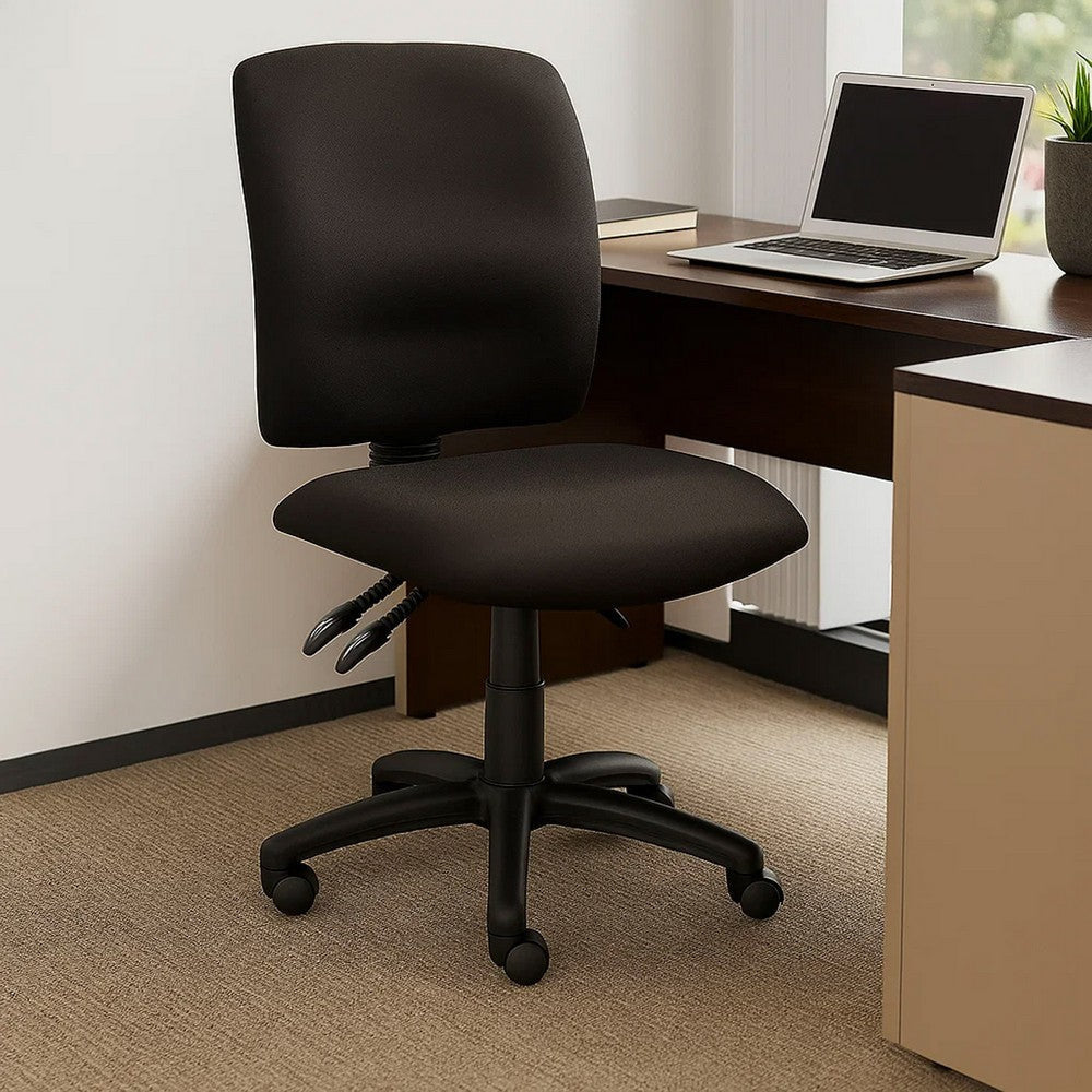 Zean Swivel Task Chair | Black Crepe Fabric | Contoured Back | Rolling