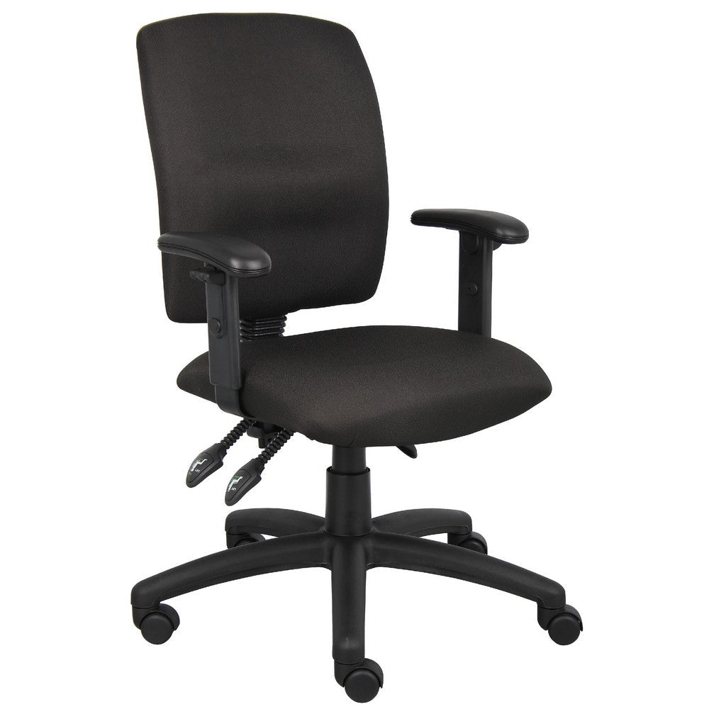 Zean Swivel Task Chair | Adjustable Arms | Black Crepe Fabric | Rolling BM344547