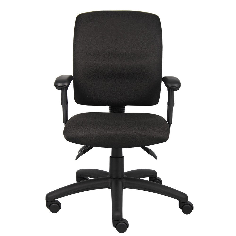 Zean Swivel Task Chair | Adjustable Arms | Black Crepe Fabric | Rolling BM344547