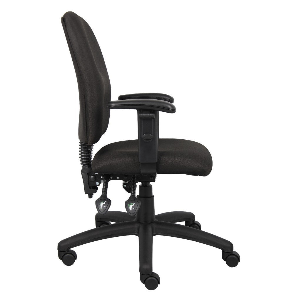 Zean Swivel Task Chair | Adjustable Arms | Black Crepe Fabric | Rolling BM344547