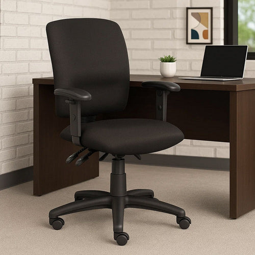 Zean Swivel Task Chair | Adjustable Arms | Black Crepe Fabric | Rolling BM344547