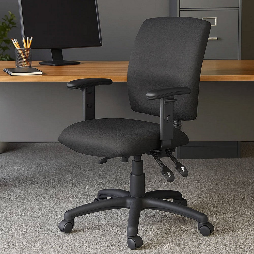 Zean Swivel Task Chair | Adjustable Arms | Black Crepe Fabric | Rolling BM344547