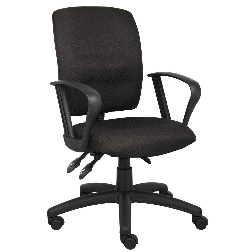 Zean Swivel Task Chair | Loops Arms | Black Crepe Fabric | Rolling BM344548
