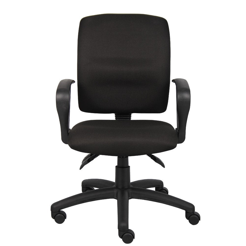 Zean Swivel Task Chair | Loops Arms | Black Crepe Fabric | Rolling BM344548