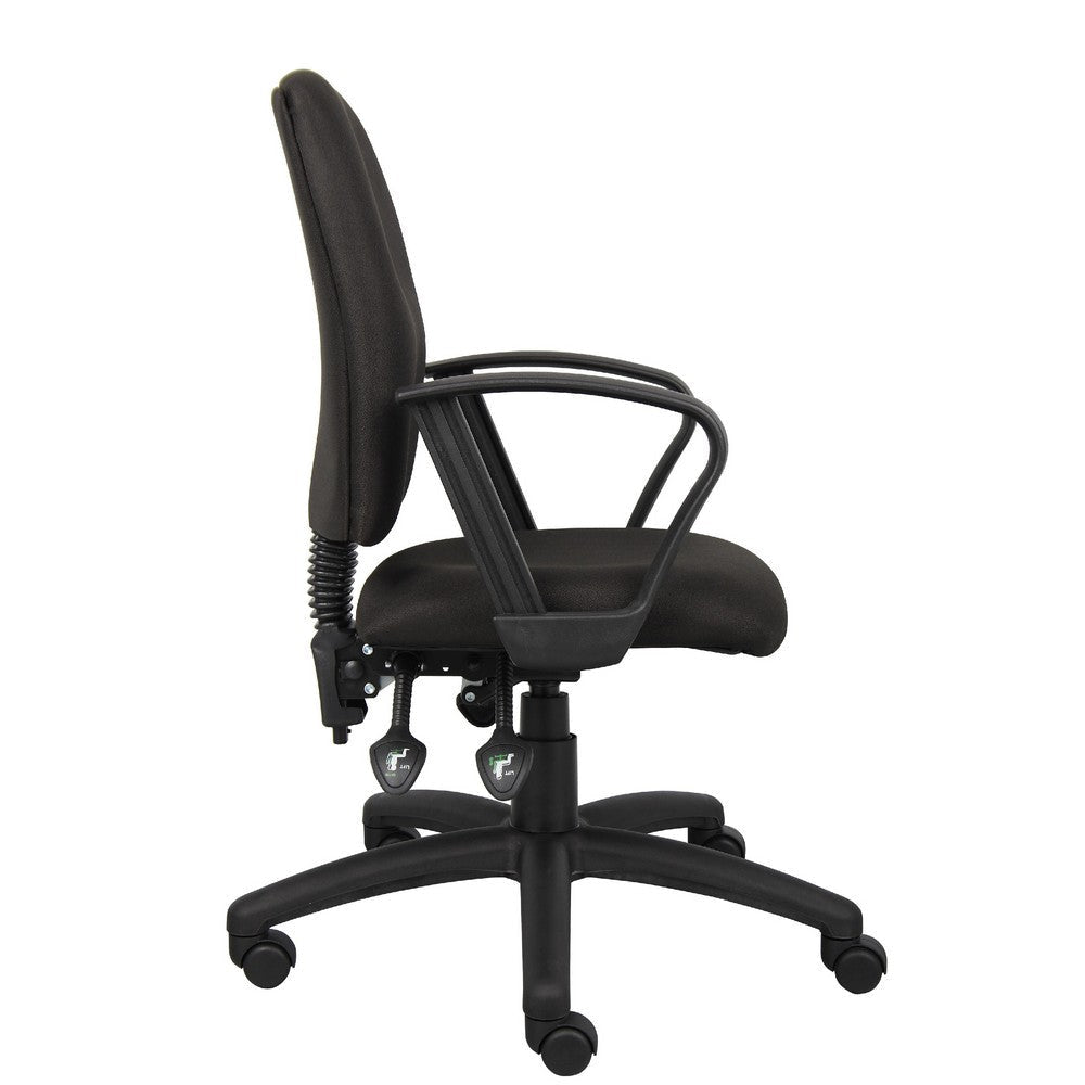 Zean Swivel Task Chair | Loops Arms | Black Crepe Fabric | Rolling BM344548