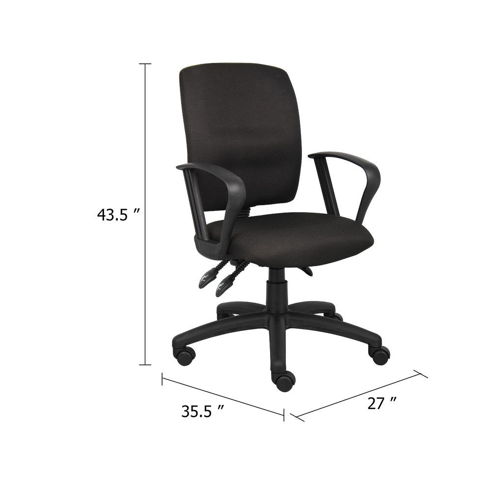 Zean Swivel Task Chair | Loops Arms | Black Crepe Fabric | Rolling BM344548