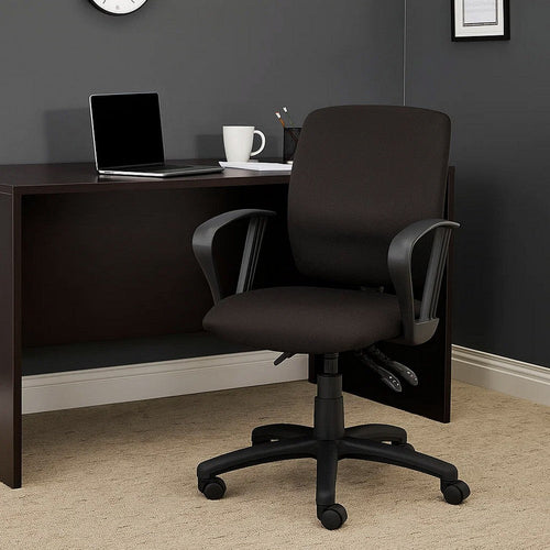 Zean Swivel Task Chair | Loops Arms | Black Crepe Fabric | Rolling BM344548