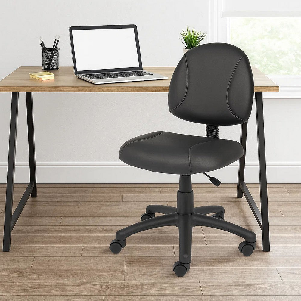 Wen Swivel Posture Chair | Black Faux Leather Back & Waterfall Seat