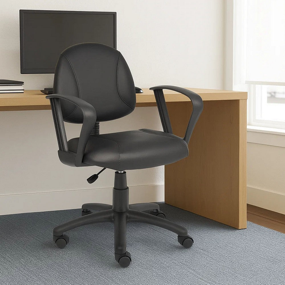 Wen Swivel Posture Chair | Adjustable | Black Faux Leather Waterfall Seat BM344550