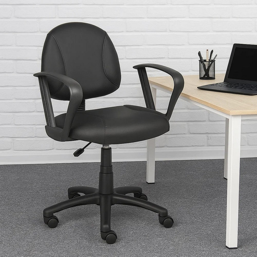 Wen Swivel Posture Chair | Adjustable | Black Faux Leather Waterfall Seat