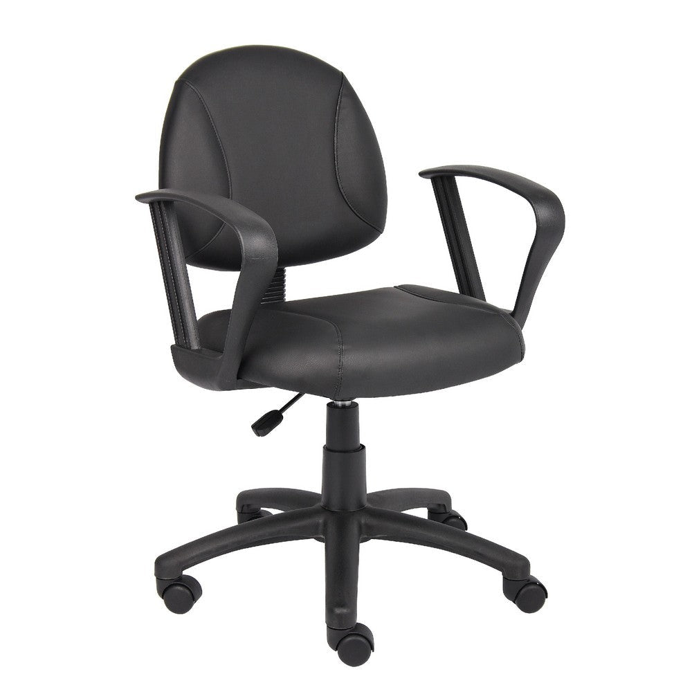 Wen Swivel Posture Chair | Loop Arms | Black Faux Leather Waterfall Seat BM344551