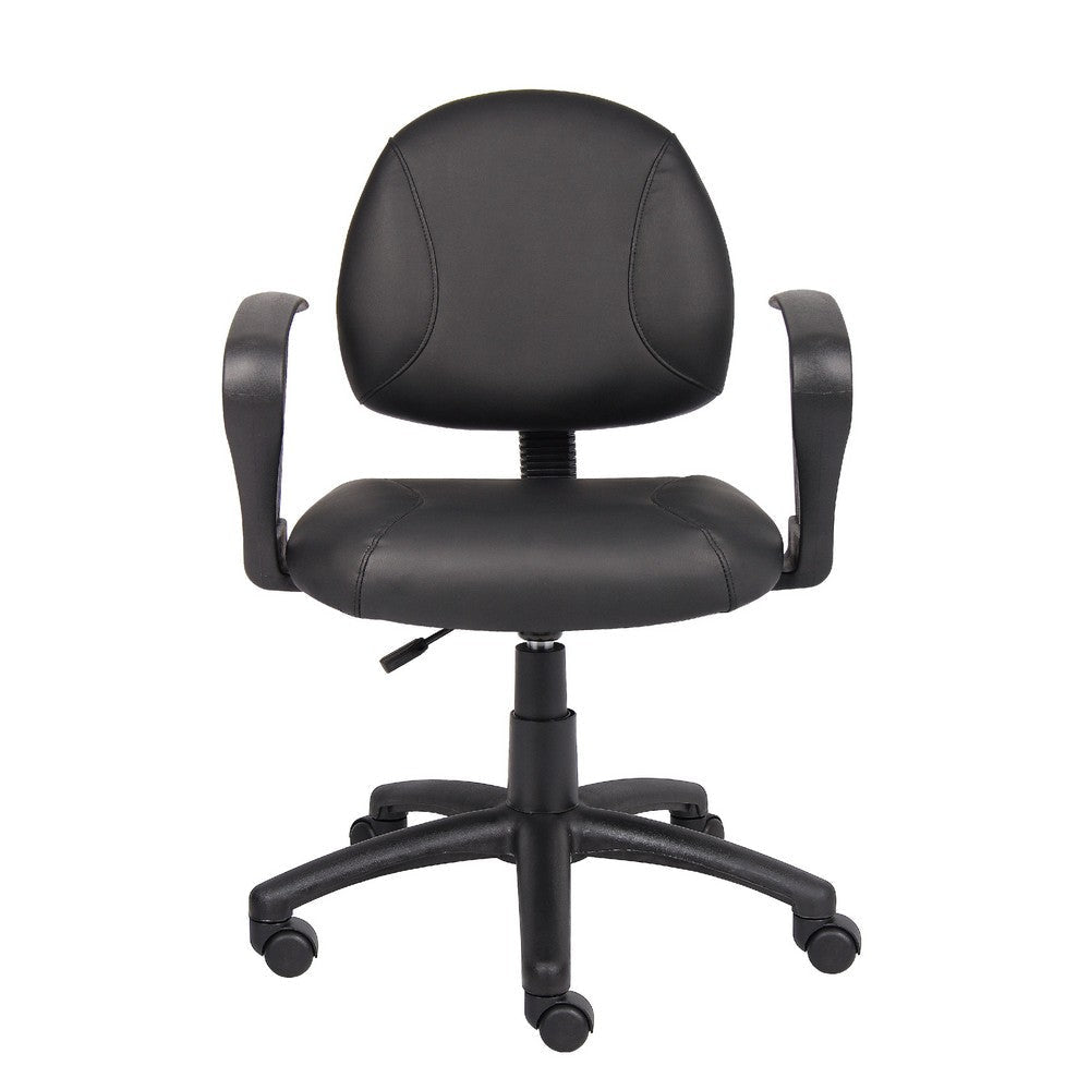 Wen Swivel Posture Chair | Loop Arms | Black Faux Leather Waterfall Seat BM344551
