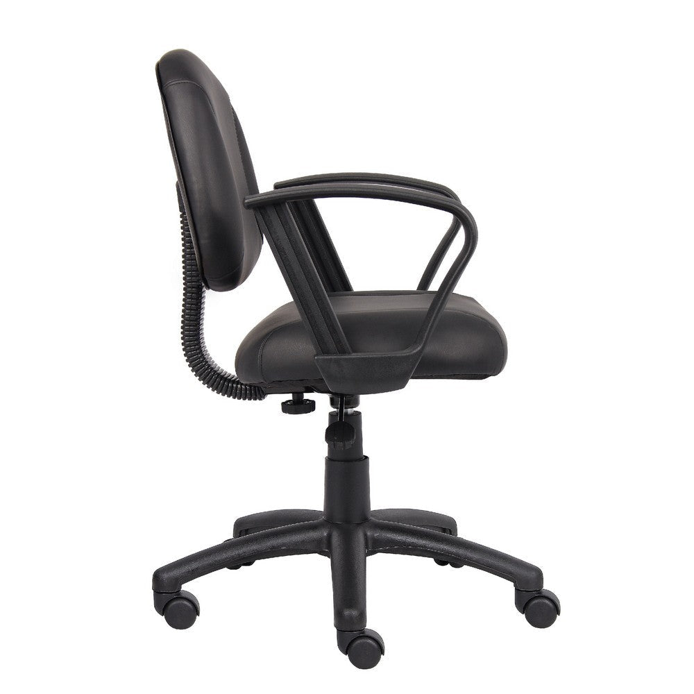 Wen Swivel Posture Chair | Loop Arms | Black Faux Leather Waterfall Seat BM344551