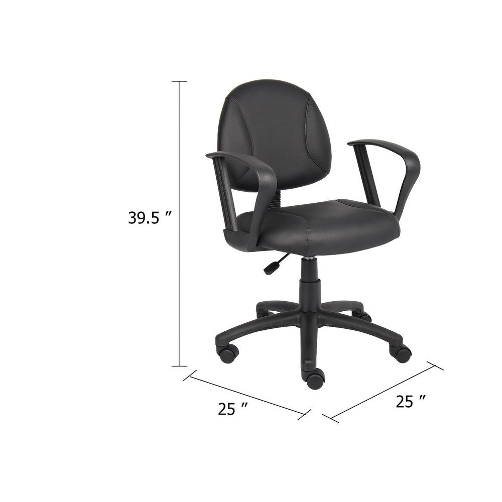 Wen Swivel Posture Chair | Loop Arms | Black Faux Leather Waterfall Seat BM344551