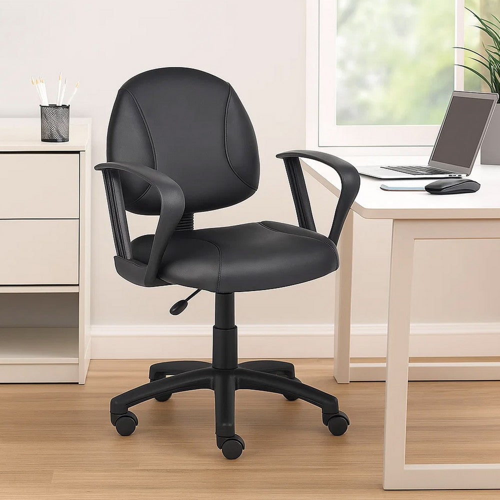 Wen Swivel Posture Chair | Loop Arms | Black Faux Leather Waterfall Seat BM344551