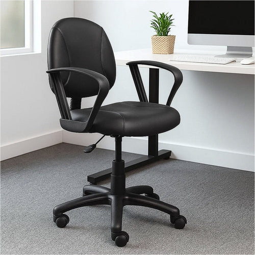 Wen Swivel Posture Chair | Loop Arms | Black Faux Leather Waterfall Seat BM344551