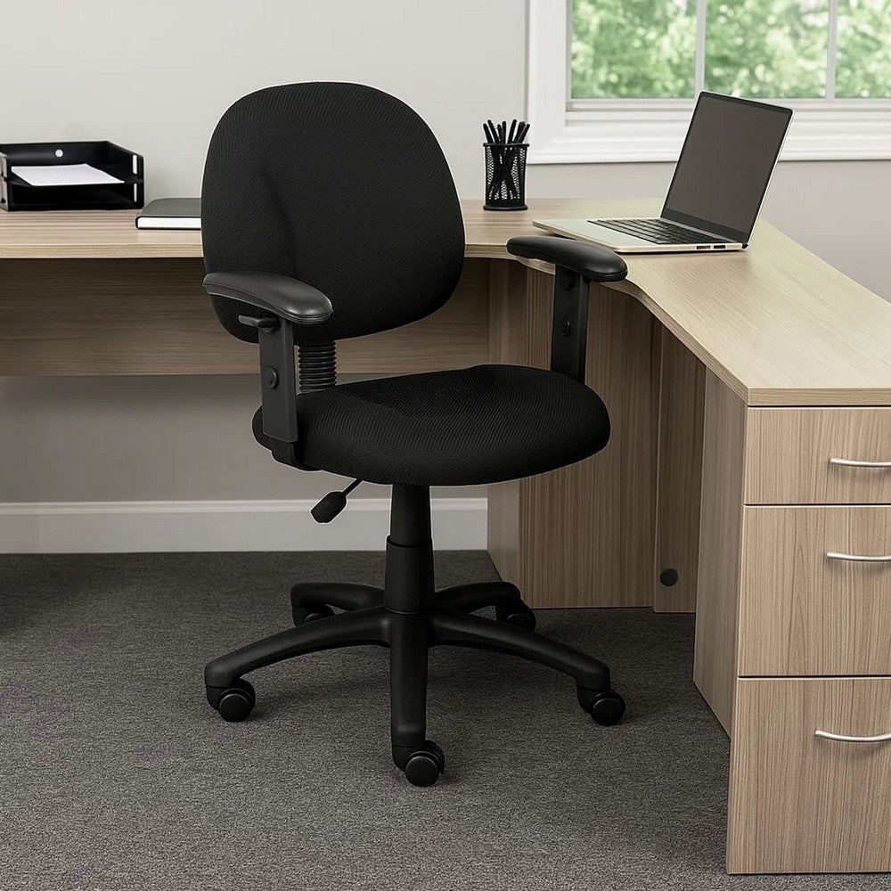 Jea Swivel Posture Chair | Adjustable Arms | Black Tweed | Wheels BM344557