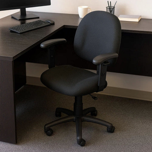 Jea Swivel Posture Chair | Adjustable Arms | Black Tweed | Wheels BM344557