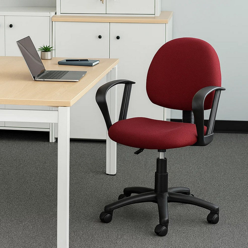 Jea Swivel Posture Chair | Loop Arms | Burgundy Red Tweed | Rolling Wheels