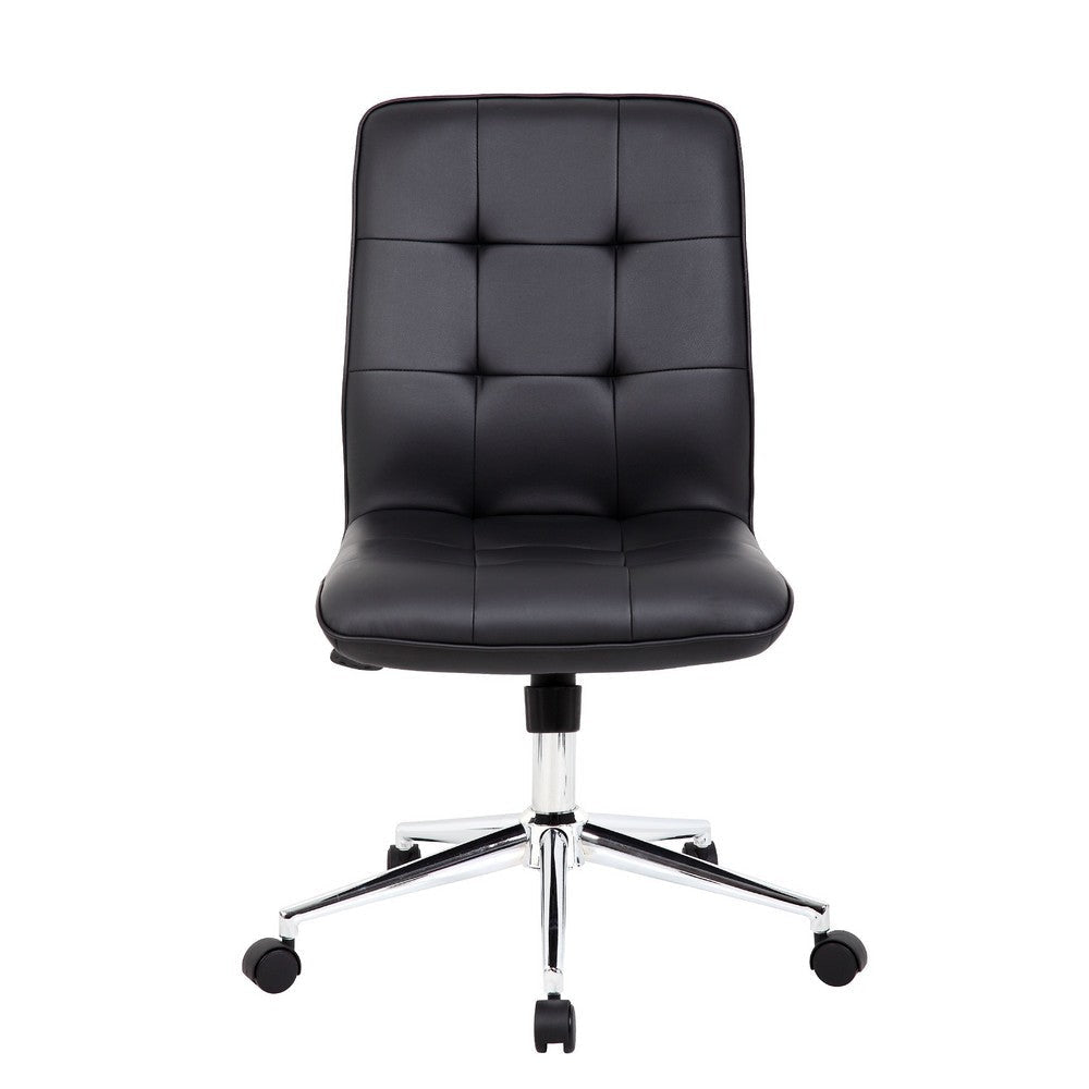 Sela Swivel Office Chair | Tufted Black Seat & Back | Chrome Base BM344564