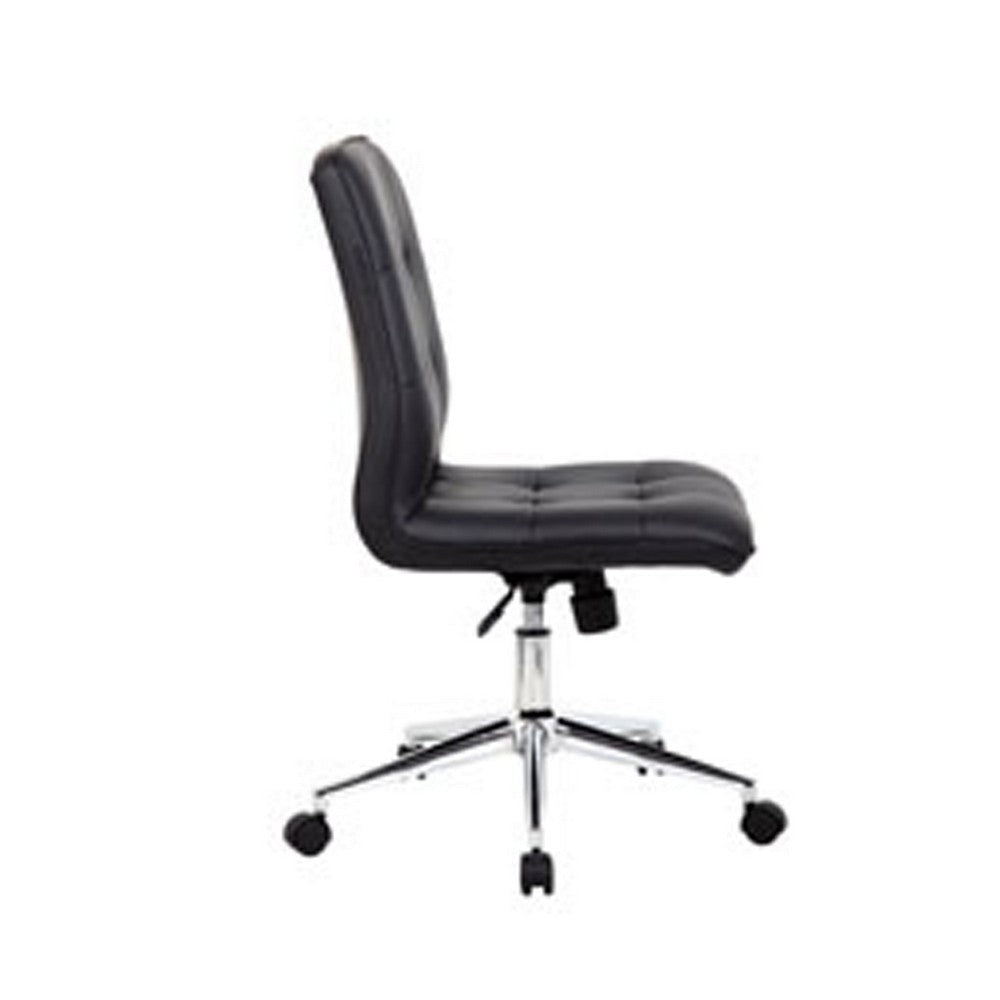 Sela Swivel Office Chair | Tufted Black Seat & Back | Chrome Base BM344564