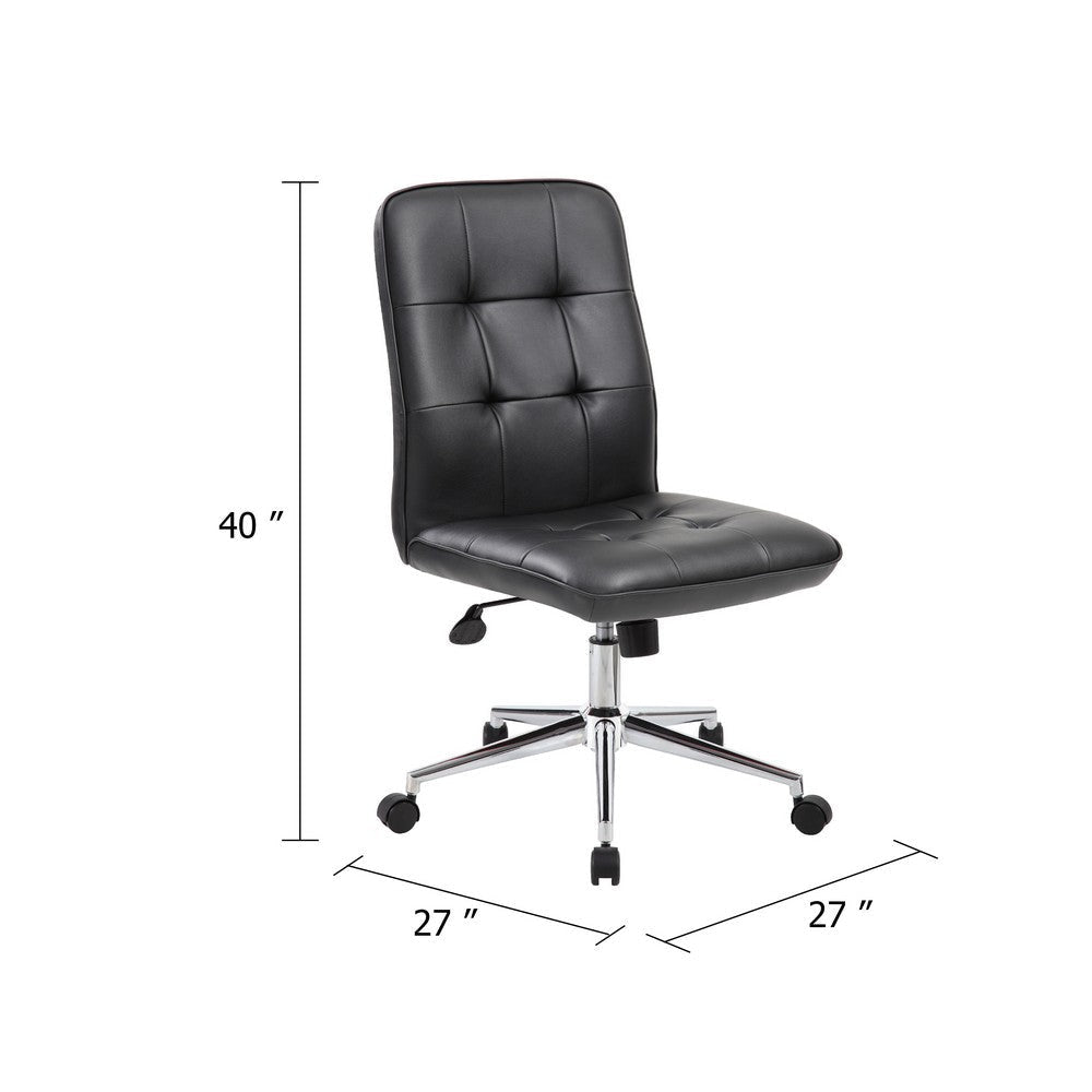 Sela Swivel Office Chair | Tufted Black Seat & Back | Chrome Base BM344564