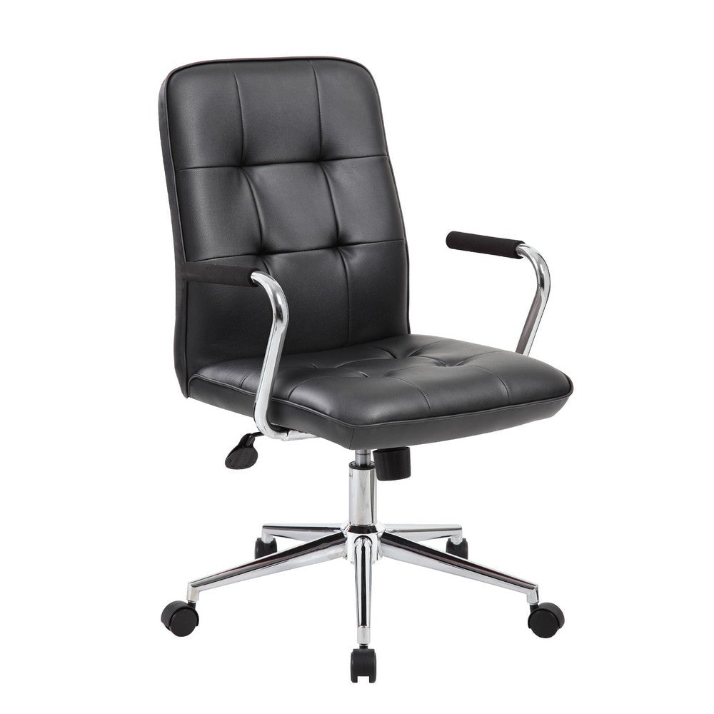 Sela Swivel Office Armchair | Tufted Black Seat & Back | Chrome Base BM344565