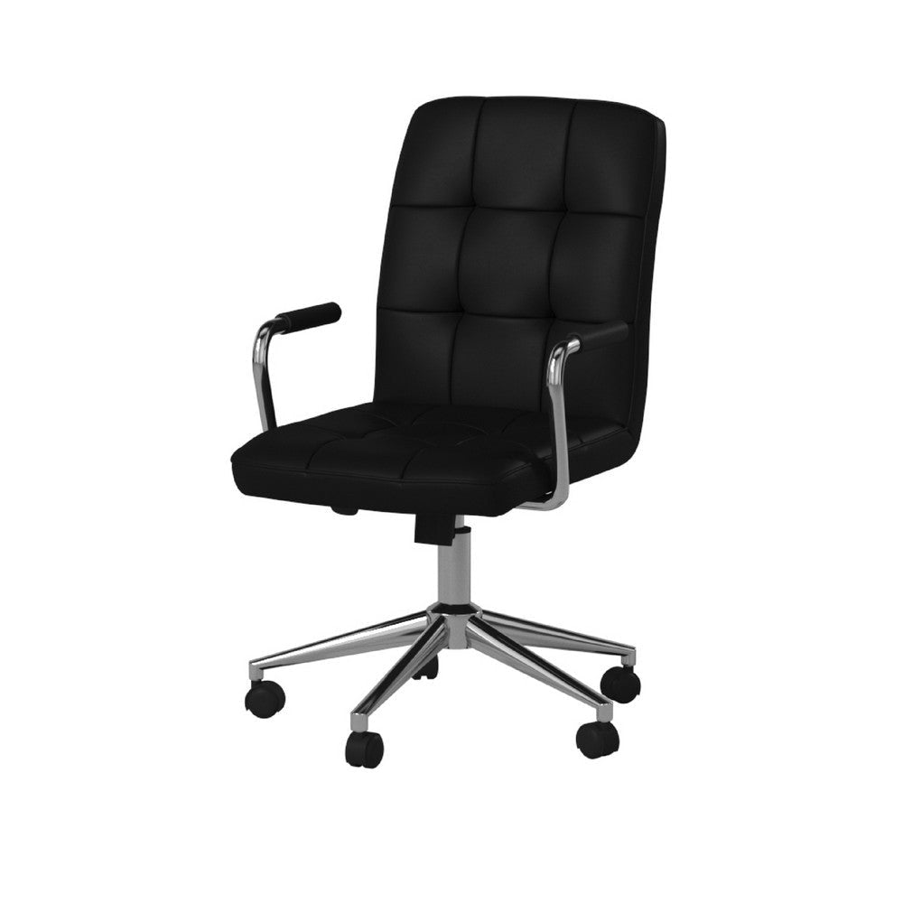 Sela Swivel Office Armchair | Tufted Black Seat & Back | Chrome Base BM344565