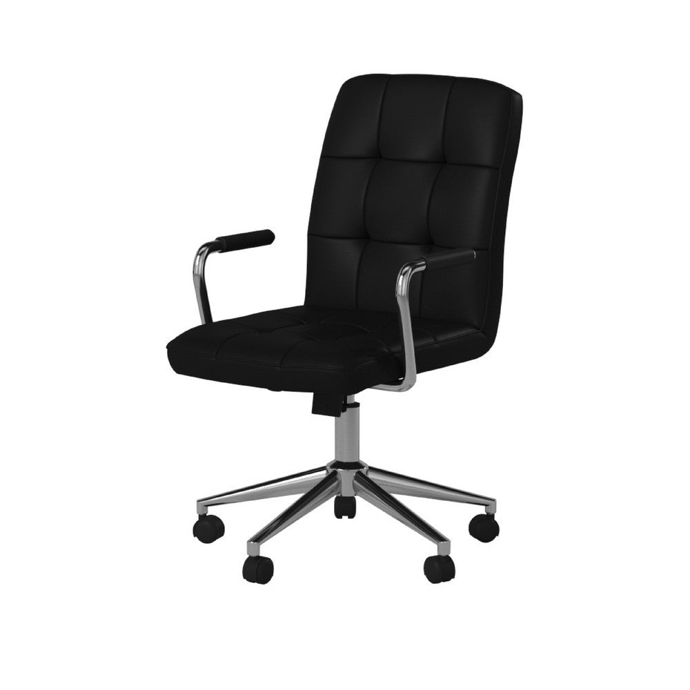Sela Swivel Office Armchair | Tufted Black Seat & Back | Chrome Base BM344565