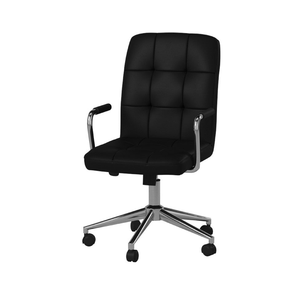 Sela Swivel Office Armchair | Tufted Black Seat & Back | Chrome Base BM344565