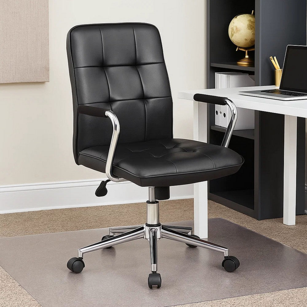 Sela Swivel Office Armchair | Tufted Black Seat & Back | Chrome Base