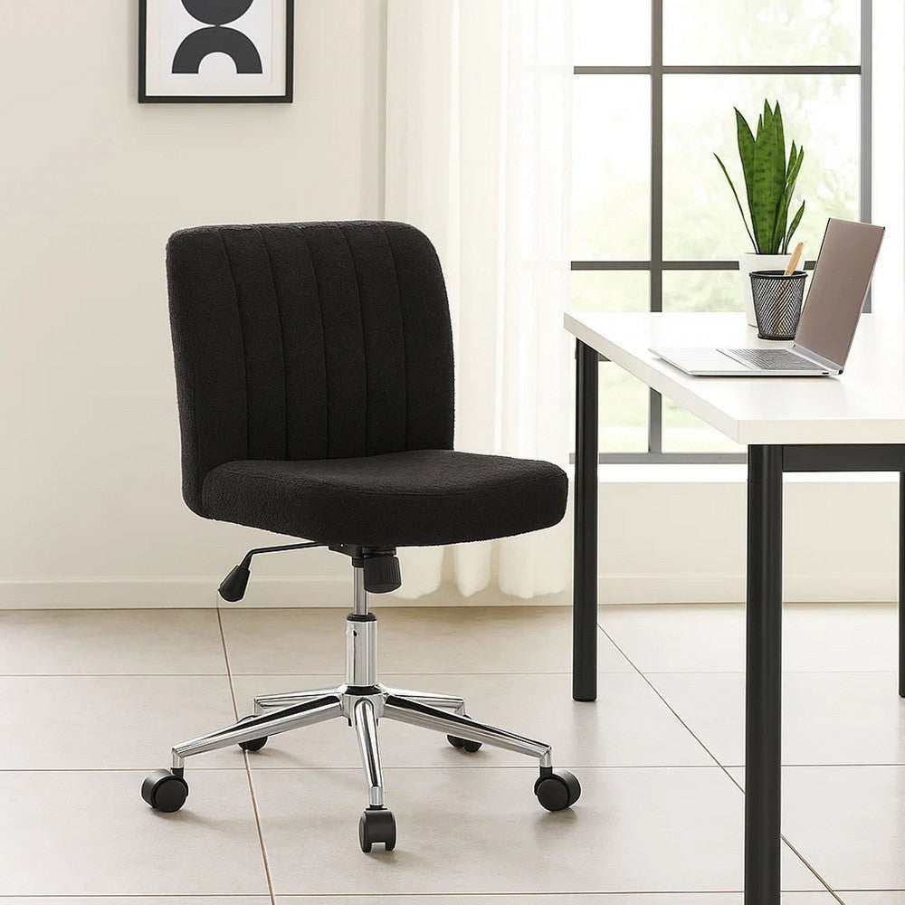 Rio Adjustable Height Office Chair | Black Boucle | Chrome | Nylon Casters