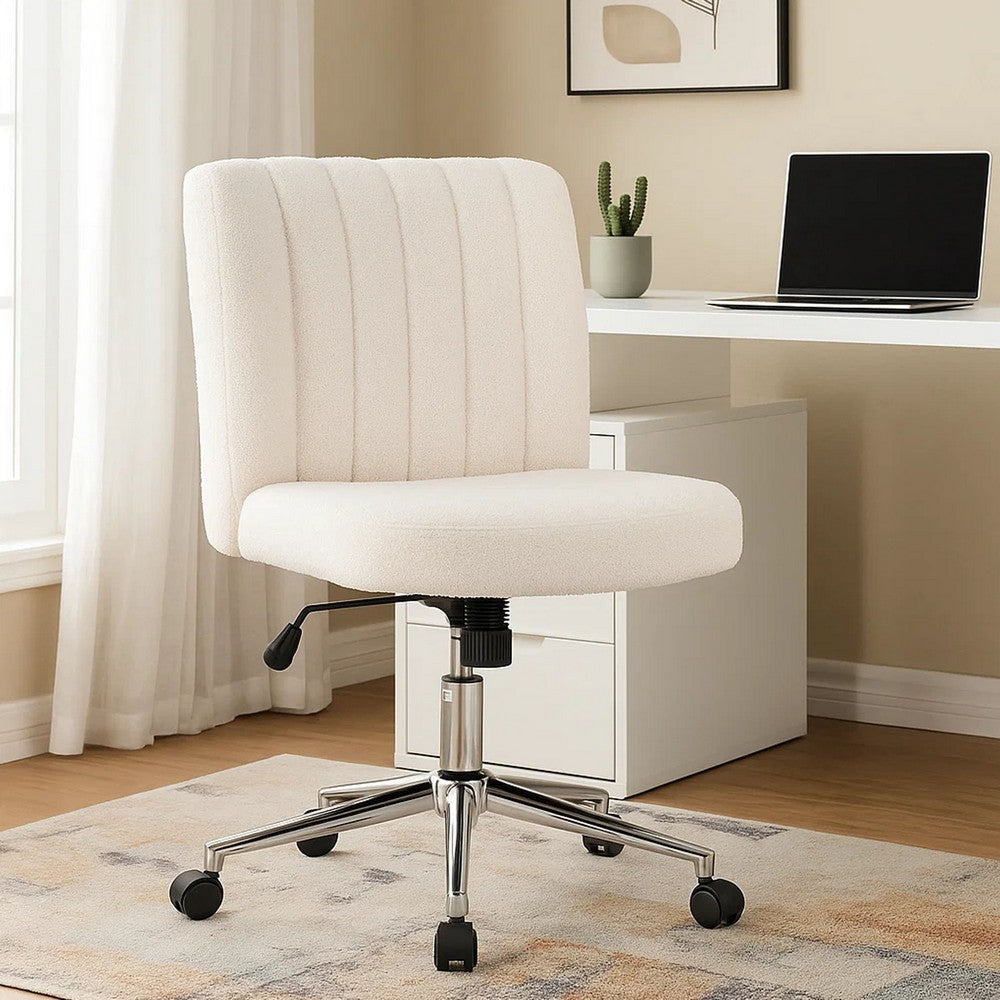 Rio Adjustable Height Office Chair | Cream Boucle | Chrome | Nylon Casters BM344567