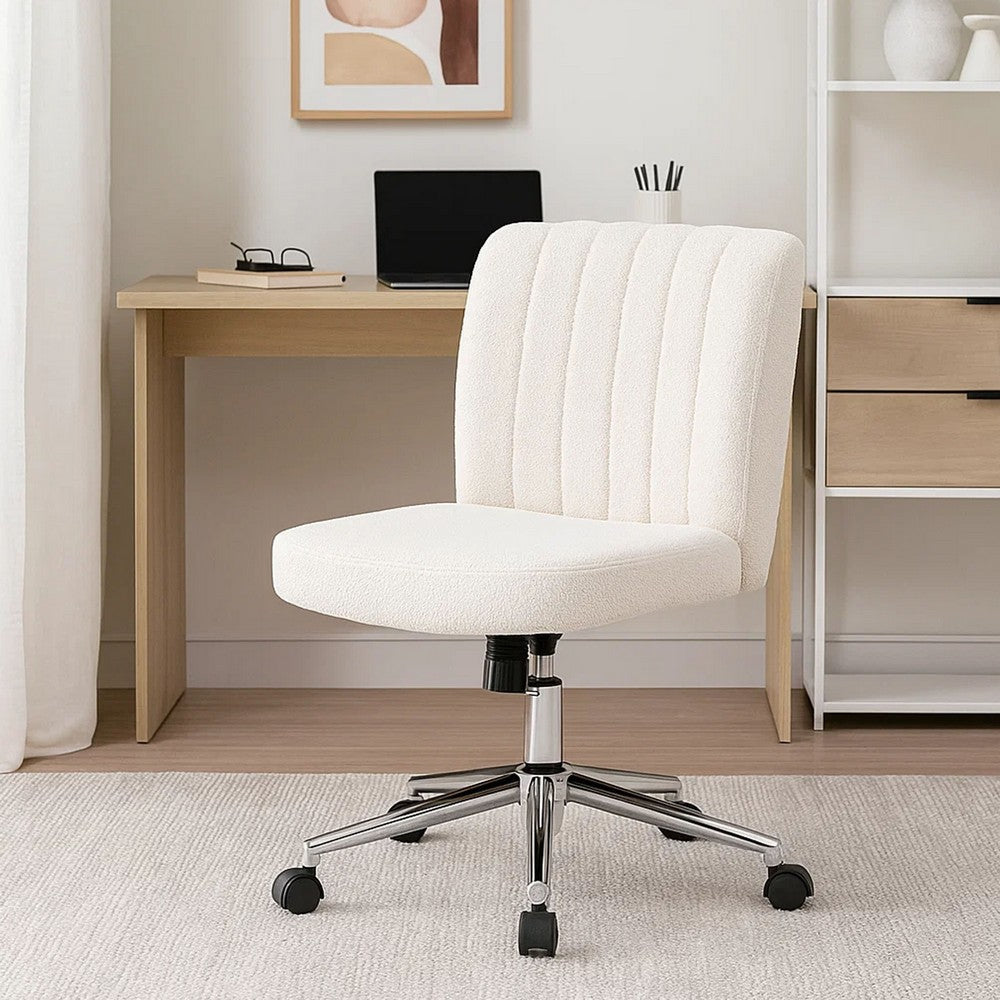 Rio Adjustable Height Office Chair | Cream Boucle | Chrome | Nylon Casters