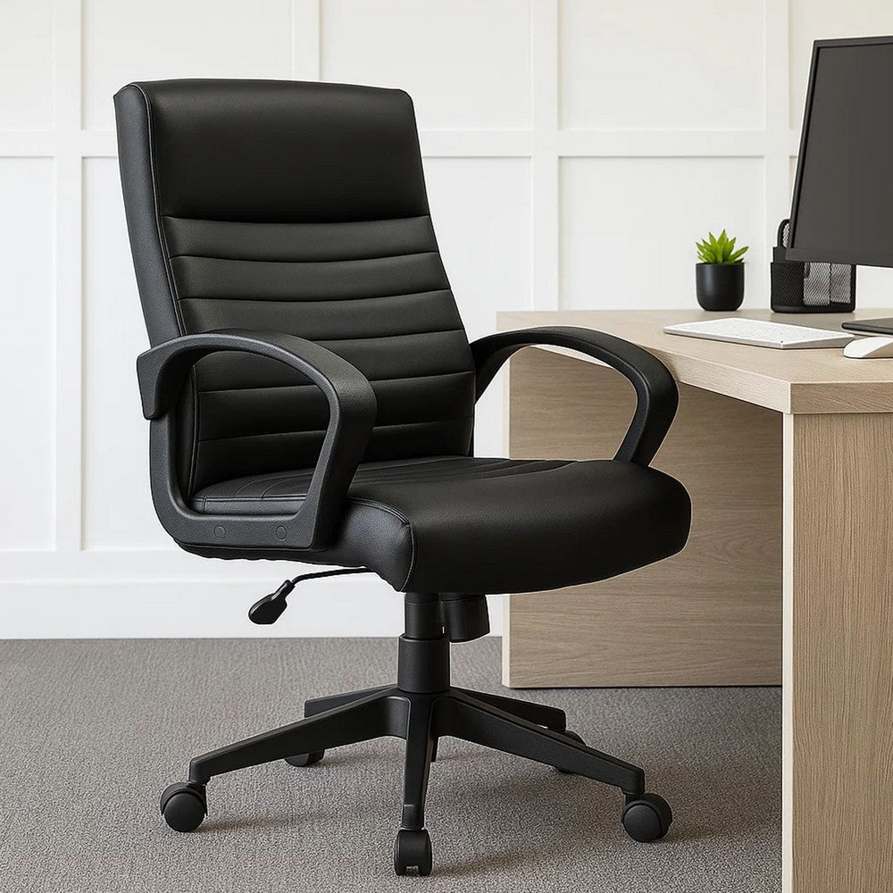Swivel Task Chair | Black Ribbed Back Vinyl | Caster Wheels | Adjustable BM344568