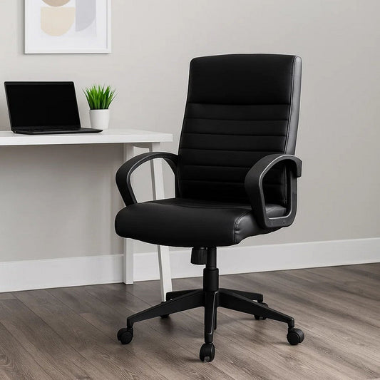 Swivel Task Chair | Black Ribbed Back Vinyl | Caster Wheels | Adjustable BM344568