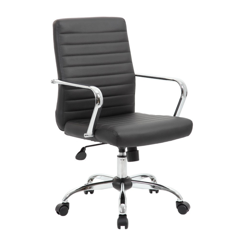 Swivel Task Chair | Black Vinyl | Chrome Base & Arms | Caster Wheels BM344569