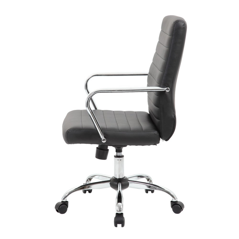 Swivel Task Chair | Black Vinyl | Chrome Base & Arms | Caster Wheels BM344569