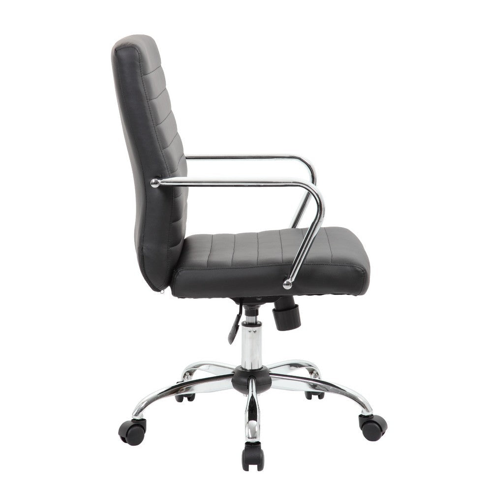 Swivel Task Chair | Black Vinyl | Chrome Base & Arms | Caster Wheels BM344569