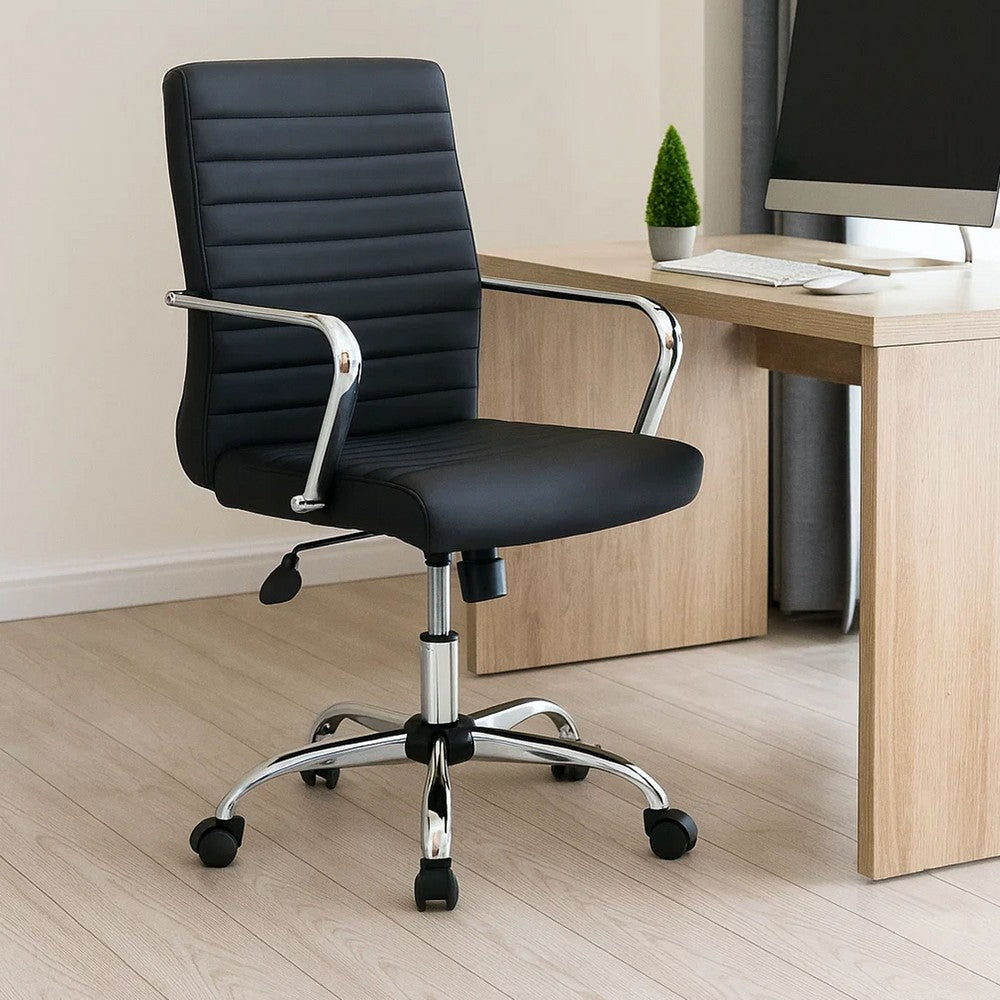 Swivel Task Chair | Black Vinyl | Chrome Base & Arms | Caster Wheels BM344569