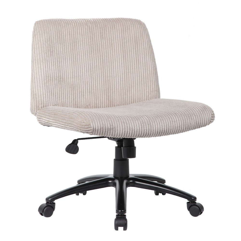Adjustable Swivel Task Chair on Caster Wheels | Beige Corduroy | Armless BM344574