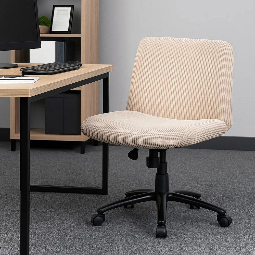 Adjustable Swivel Task Chair on Caster Wheels | Beige Corduroy | Armless BM344574